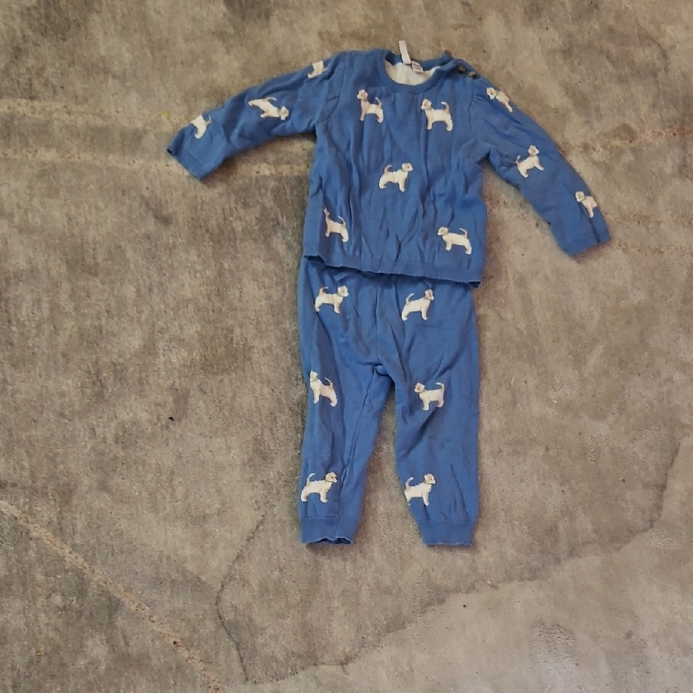 Janie and Jack Blue Puppy Print Pajama Set